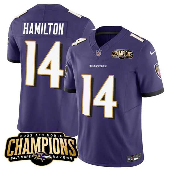 Men & Women & Youth Baltimore Ravens #14 Kyle Hamilton Purple 2023 F.U.S.E. AFC North Champions Vapor Limited Jersey